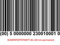 ET1461-40x28 BASIC BAR-Code KUNSTSTOFF-Etiketten PERMANENT HAFTEND weiß  bedruckt 1000 Etiketten