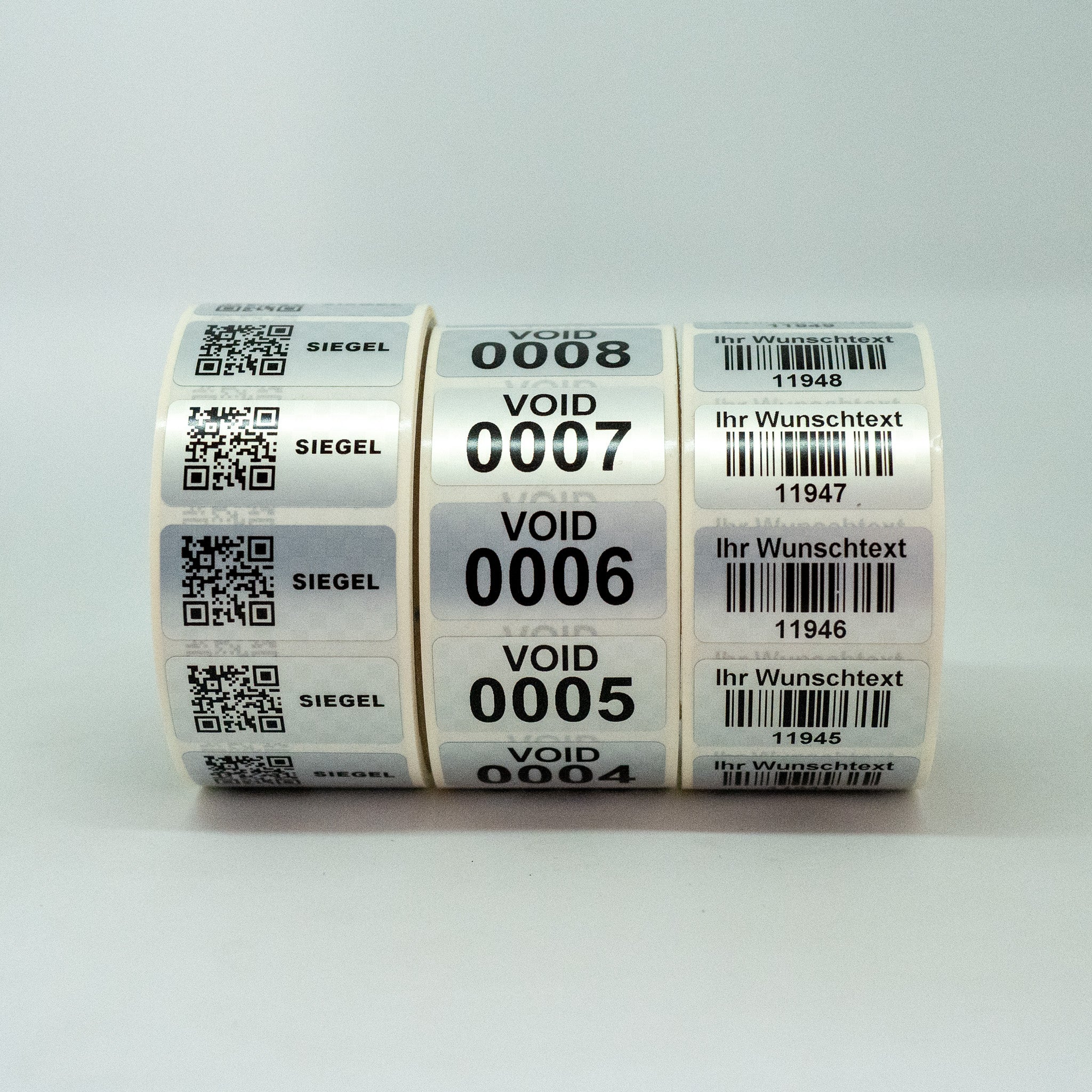 ET2328-LOGO Void-Etikette silber bedruckt mit Logo 1000 Etiketten