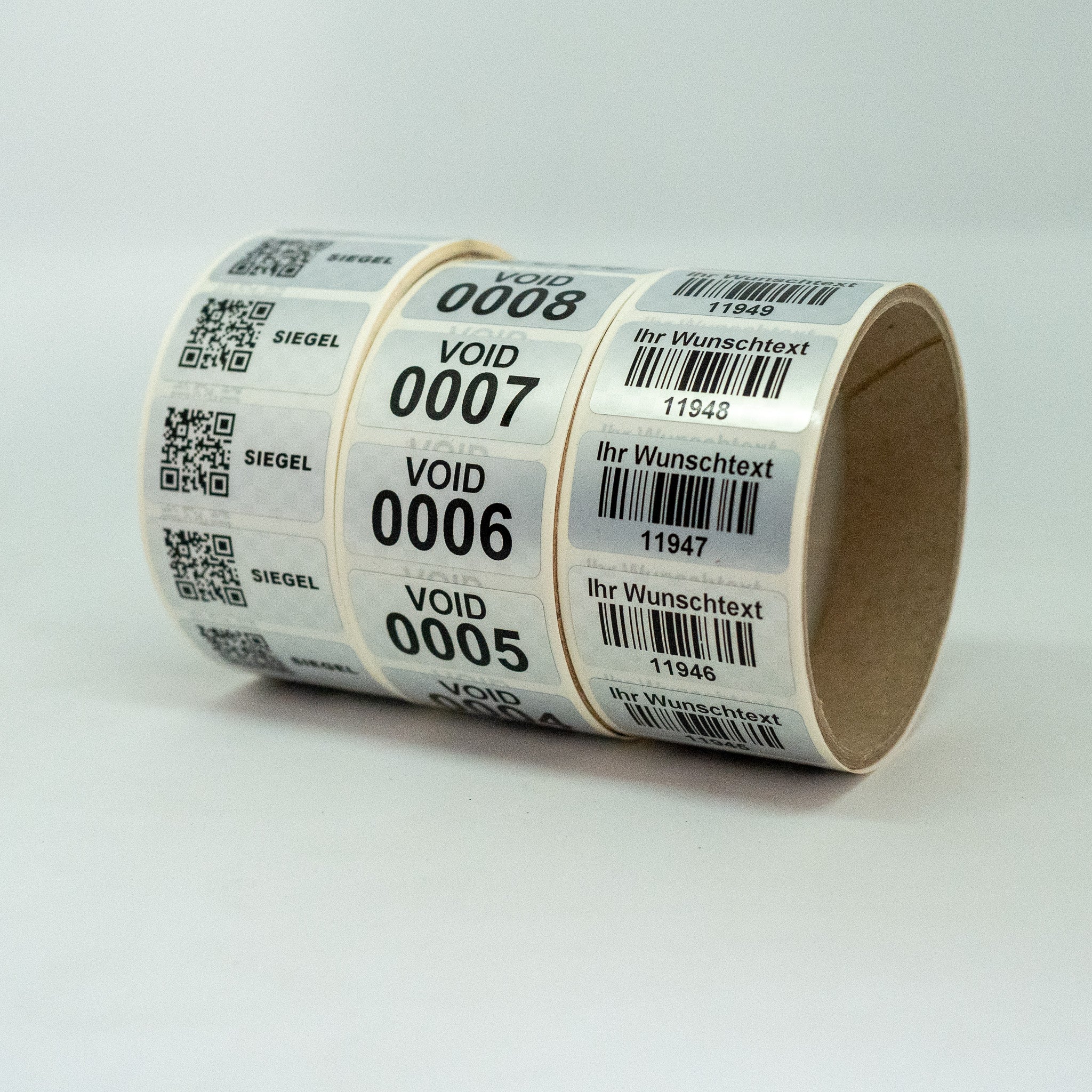 ET2328-LOGO Void-Etikette silber bedruckt mit Logo 1000 Etiketten